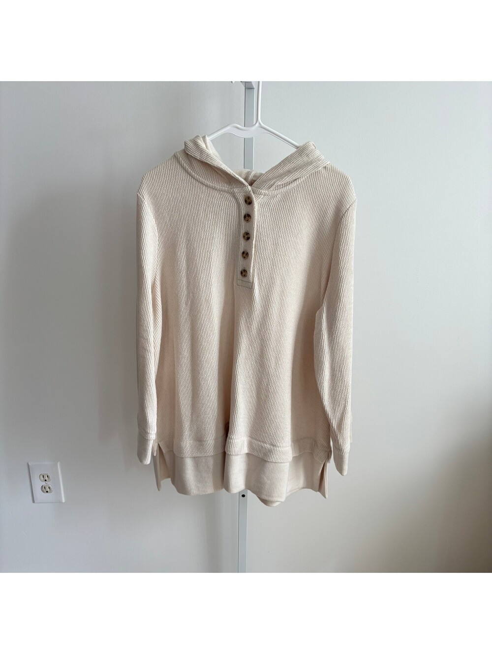 J. Jill NWOT Women's Cream Textured Knit Tunic Hoodie Pullover Size XL